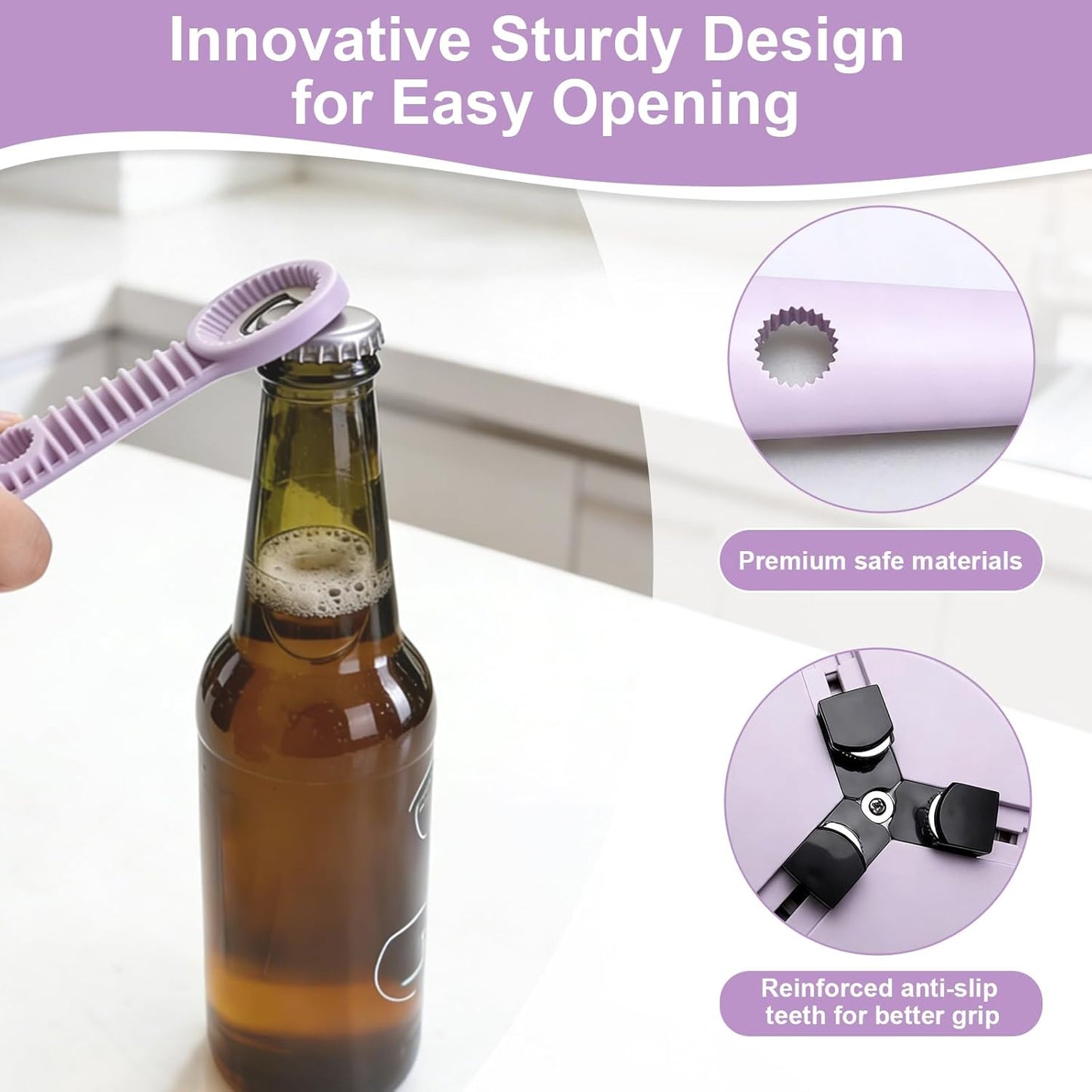 Multi-Functional 4-in-1 Jar Opener, Adjustable Stainless Steel Bottle Opener for Multi Size Jar Bottles with Ergonomic Non-Slip Handle Grip, Kitchen Helper for Seniors Weak Hands Arthritis
