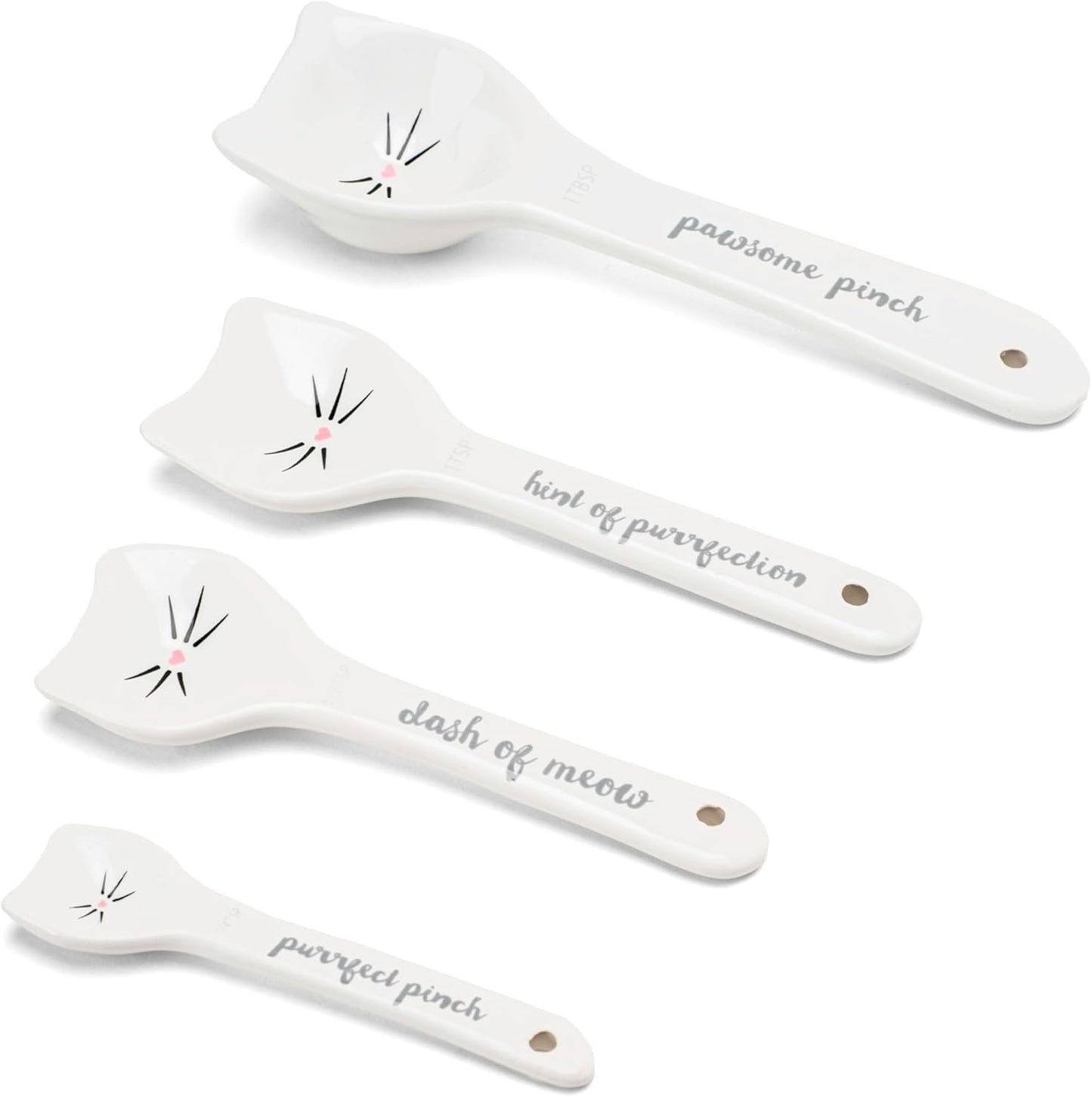White Cat Measuring Cups & Spoons Gift Set – Ceramic Kitchen Tools for Cat Lovers & Bakers – 4 Measuring Cups and 4 Measuring Spoons – Unique Gift for Kitchen, Baking, and Cat Lovers