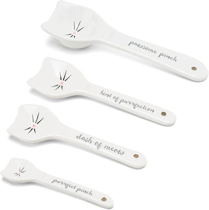 White Cat Measuring Cups & Spoons Gift Set – Ceramic Kitchen Tools for Cat Lovers & Bakers – 4 Measuring Cups and 4 Measuring Spoons – Unique Gift for Kitchen, Baking, and Cat Lovers