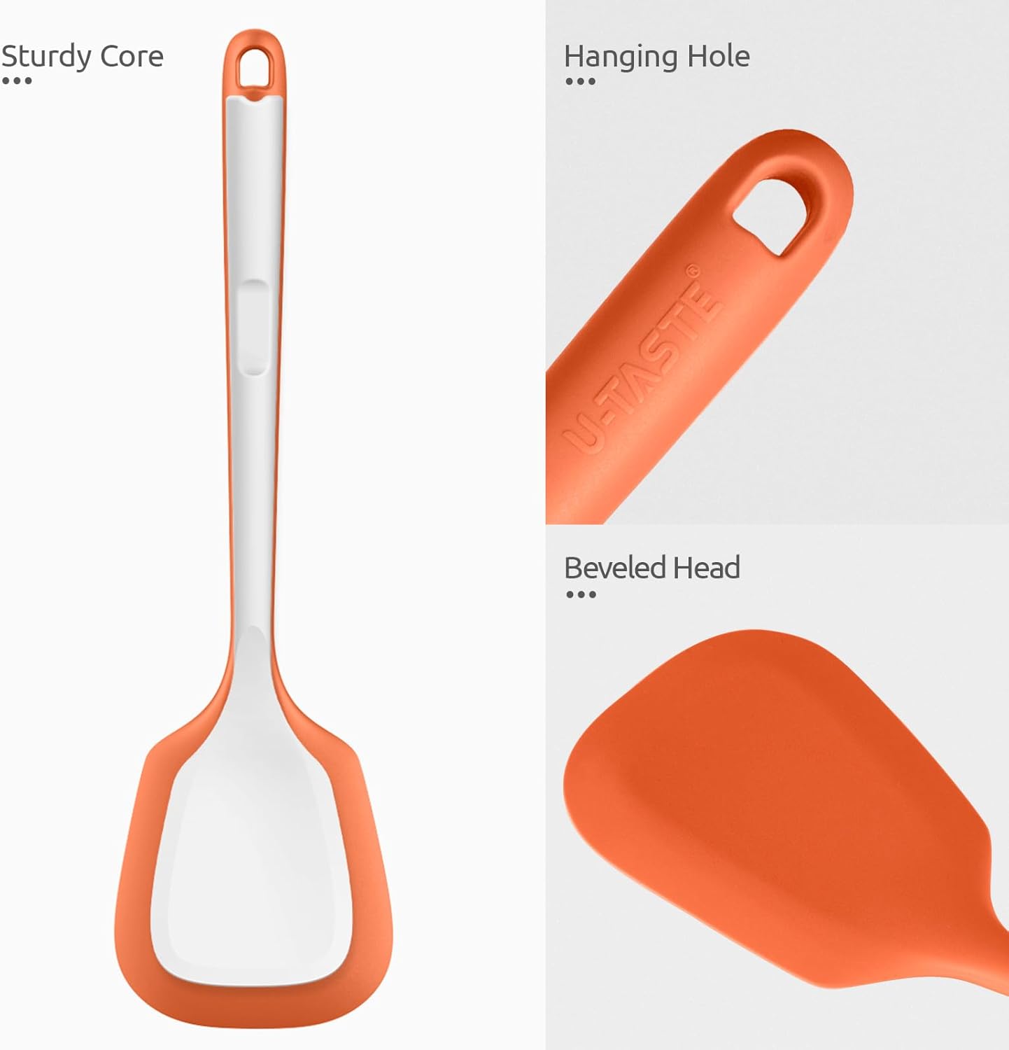 600ºF Heat Resistant Slotted Turner: U-Taste 13.6in Silicone Kitchen Spatula Flipper, 3.74in Wide Food Grade Flexible Thin Rubber Cooking Utensil for Egg, Pancake, Cookie in Nonstick Cookware (Red)