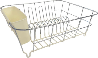 Dish Drying Rack & Cutlery Holder 2 Piece Set - Compact Sink-Fitting Dish Drainer with Rubberized Undercoating, Space-Saving Kitchen Organizer for Plates, Cups, Bowls & Utensils in Sink, Silver