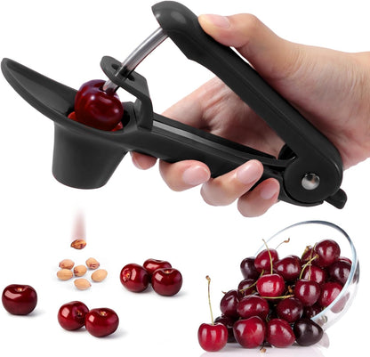 SCHVUBENR Cherry Pitter Tool - Stainless Steel Cherry Corer Pitter with Ergonomic Push Design - Easy to Use for Making Cherry Jam - Pit Cherry with Ease, Saving Time & Space with Lock Design(Red)