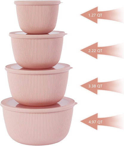 BoxedHome Mixing Bowls with Lids - 8 Piece Plastic Nesting Bowls Set includes 4 Prep Bowls and 4 Lids, Microwave and Dishwasher Safe, Green