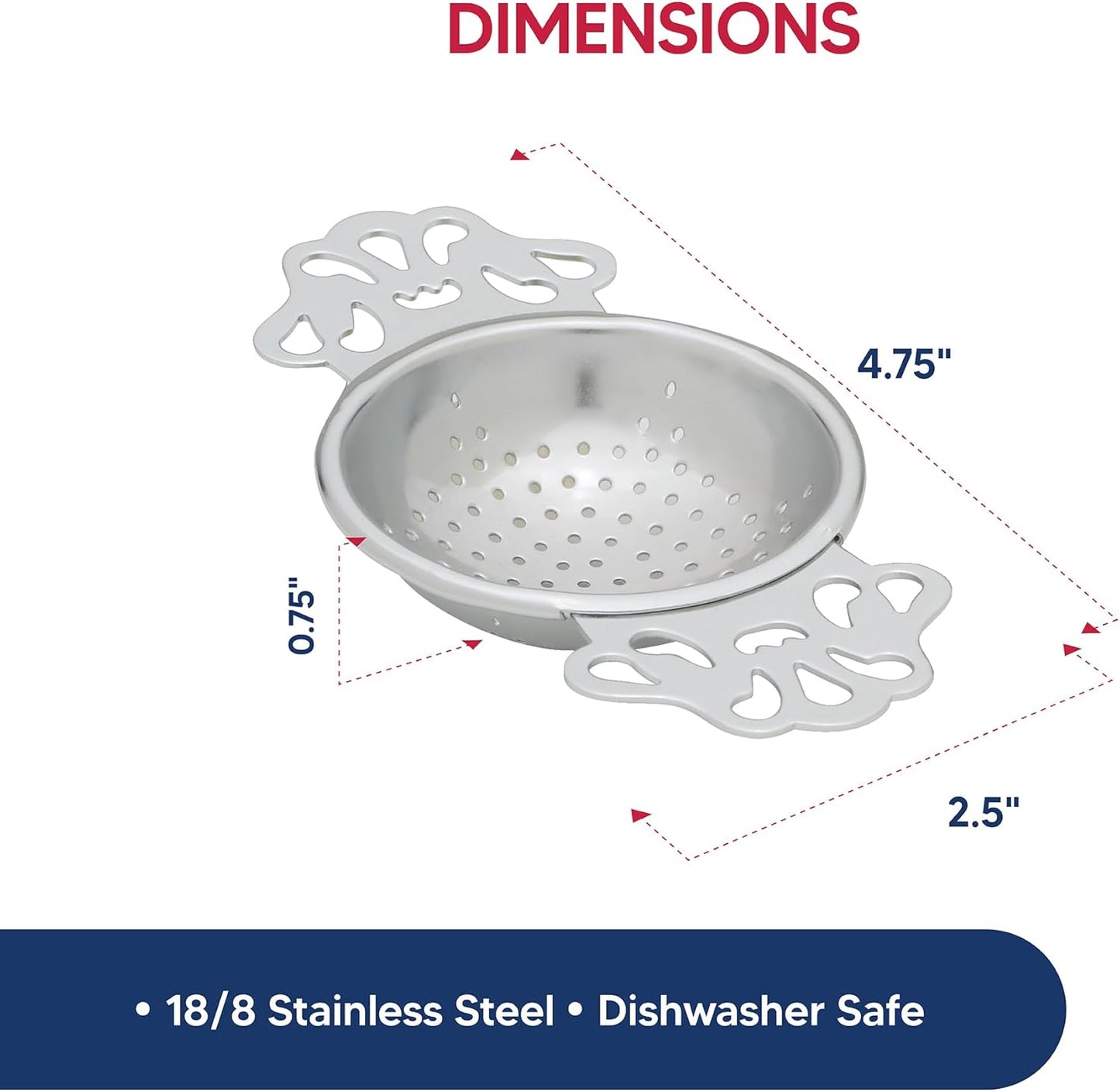 HIC Kitchen Fine Mesh Tea Strainer With Helper Handle, 18/8 Stainless Steel, 2.75-Inch, For Sifting, Straining, And Brewing Tea, Coffee, Or Cocktails