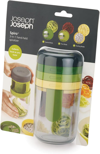Joseph Joseph Spiro Hand Held Vegetable Slicer Spiralizer, Spaghetti Zoodle Zucchini Noodle Food Maker, Dishwasher safe - Green