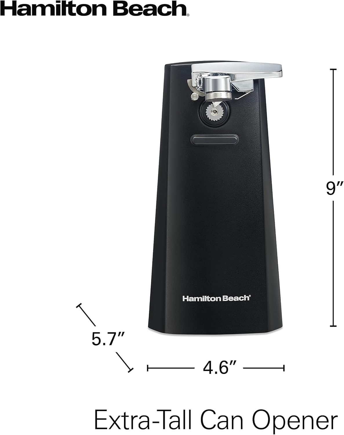 Hamilton Beach Extra-Tall Electric Automatic Can Opener with Easy-Clean Detachable Cutting Lever, Cord Storage, Knife Sharpener, Black (76702)