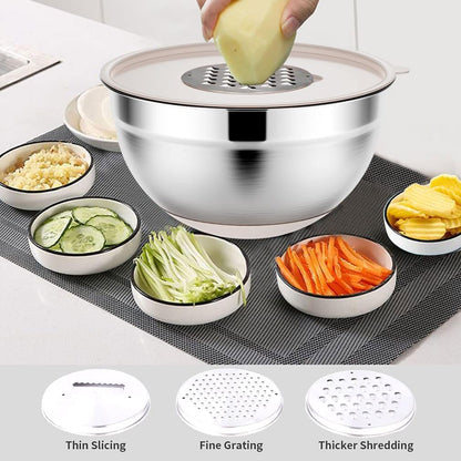 Rottay Mixing Bowls with Airtight Lids, 20PCS Stainless Steel Mixing Bowl Set, Nesting Bowls with 3 Grater Attachments & Non-Slip Bottoms, Size7, 4, 3, 2, 1.5, 1QT Bowls for Baking&Prepping