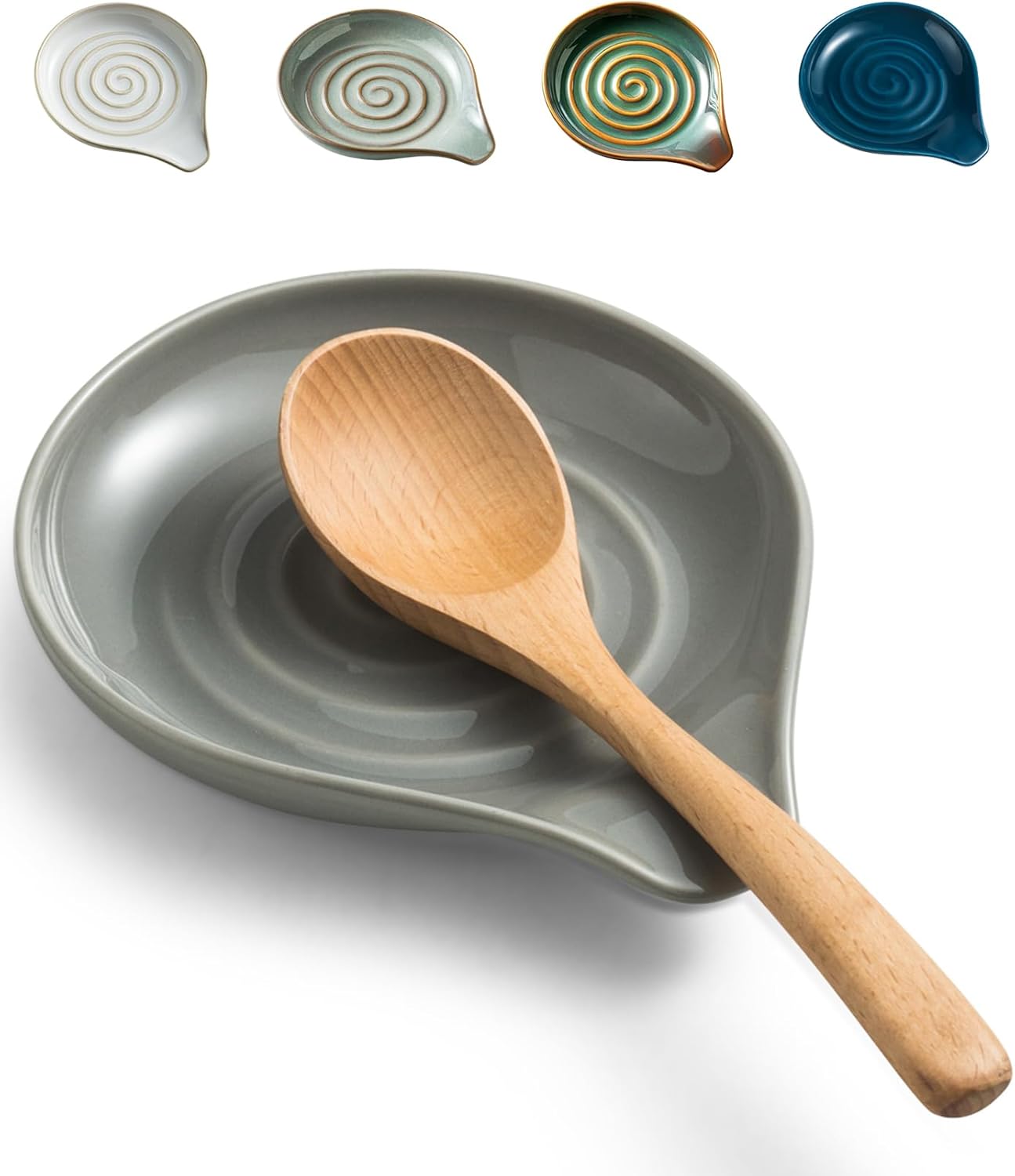LAUCHUH Spoon Rest, Large Ceramic Spoon Holder for Kitchen Counter Spatula Rest Heat-Resistant Spoon Rest for Stove Top Cooking Utensil Holder, Farmhouse Kitchen Décor for Father's Day, Cream, 5 Inch