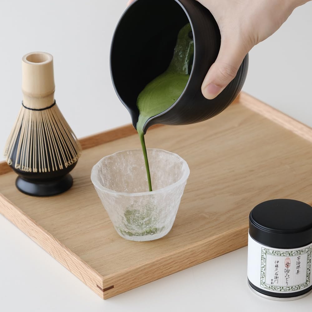 Matcha Whisk Set, Ceramic Matcha Bowl & Whisk Holder, Bamboo Accessory, Modern Design (Matte Crème, Pouring Spout) (Matte Crème)