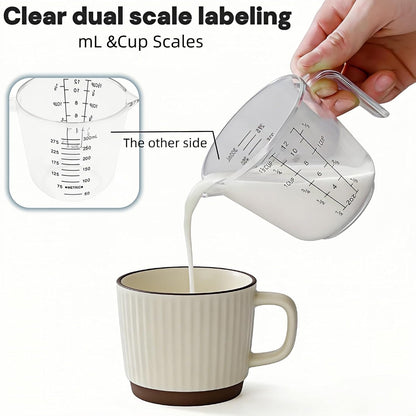 BPA-Free Plastic Measuring Cup 300ml/1 ½ Cup – Clear with Dual ml/cup Marks, Heat-Resistant 0-176°F, V-Shaped Spout for Drip-Free Pouring, Comfort Grip Handle for Baking & Cooking