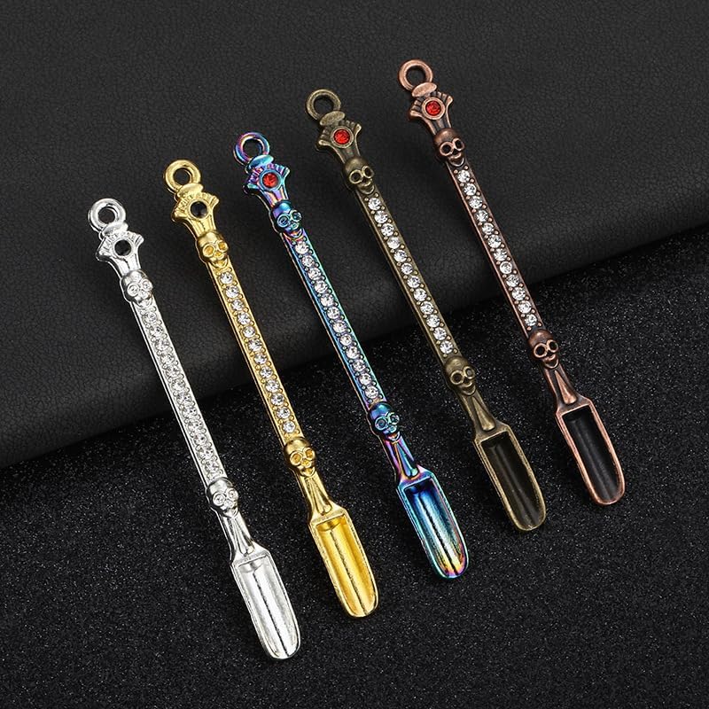 Mini Shovel Spoons Set, 5pc Metal Small Spoons with PU Pouch, Multi-Color Tiny Spoon Necklace Charms Decorative Pendant, Little Measuring Spoon, Rhinestones Jewelry Keychain Gift (Maple Leaf)