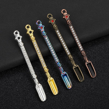 Mini Shovel Spoons Set, 5pc Metal Small Spoons with PU Pouch, Multi-Color Tiny Spoon Necklace Charms Decorative Pendant, Little Measuring Spoon, Rhinestones Jewelry Keychain Gift (Maple Leaf)