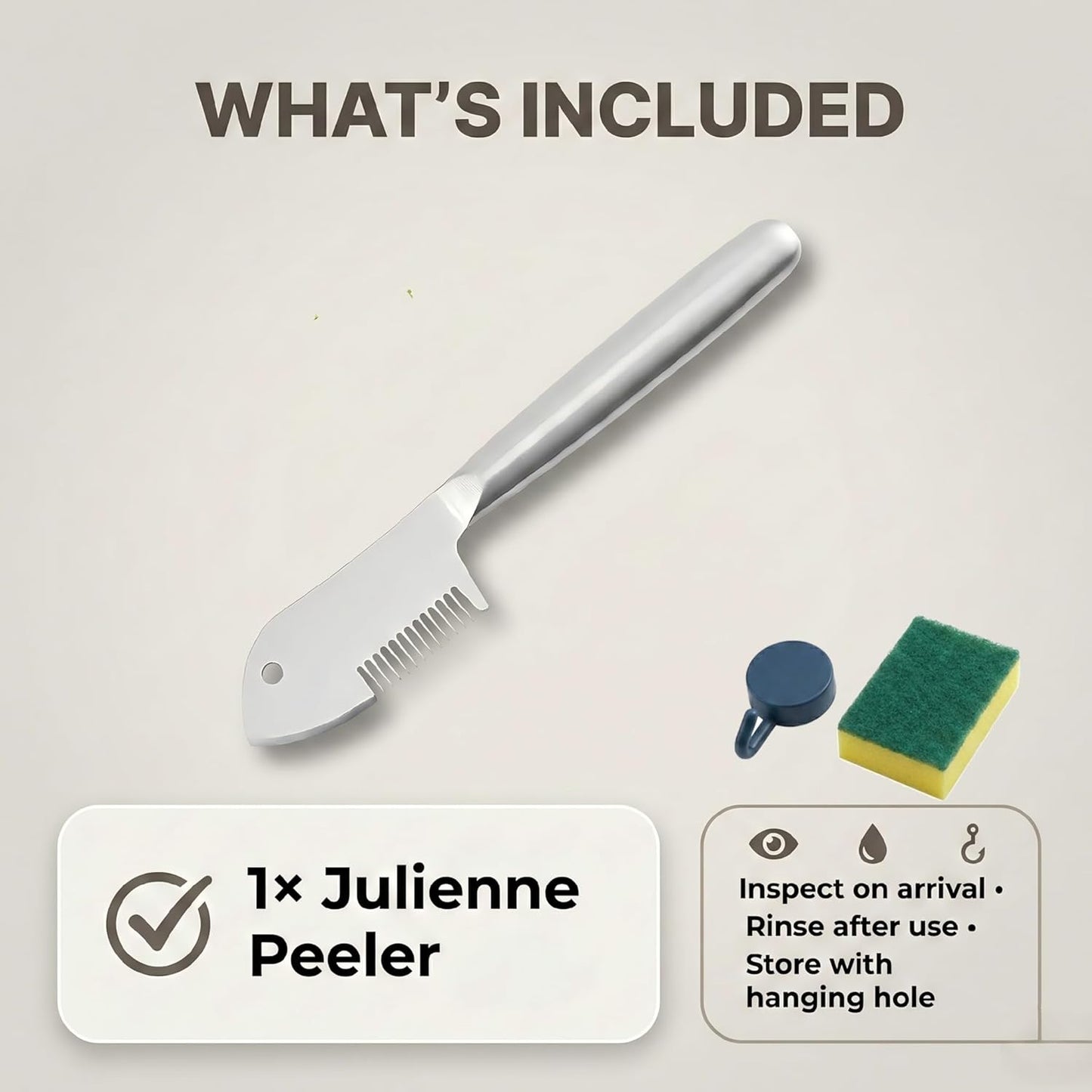 Julienne Peeler, Stainless Steel Vegetable Julienne Slicer with Precision Blade, Ergonomic Handle, Hanging Hole, Easy Clean Shredder Tool for Carrot, Potato, Cucumber, Zucchini, Fruit (1)