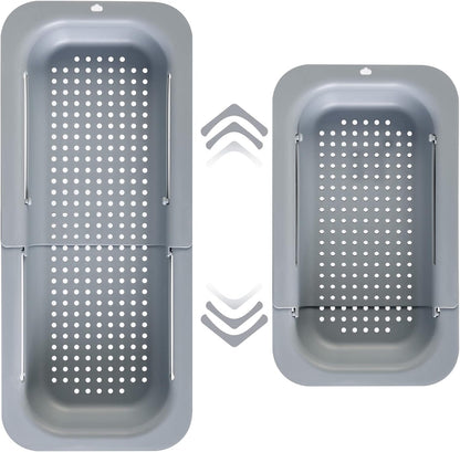 Kitchen Sink Colander, Extendable Strainer Basket Over the Sink for Wash Vegetables and Fruits, Drain Cooked Pasta and Dry Dishes 13.6"-18.9"L x 7.9"W x 2.6"H - Deepgray