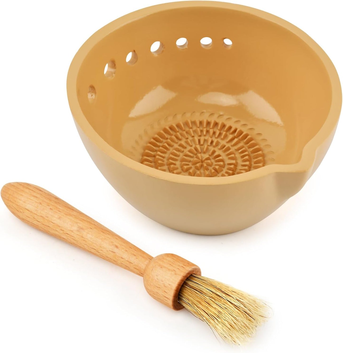 Pottery Herb Stripper Bowl with Multiple Size Holes - Kitchen Tool for Separating Herb Leaves from Stems & Root Removal(Size:2.76inch)