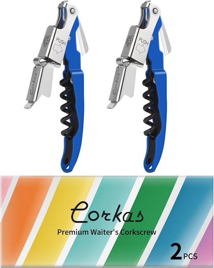 CORKAS Wine Key - Professional Handcrafted Heavy Duty Waiter Corkscrew, Compact Wine Opener with Double Hinged, Foil Cutter and Bottle Opener, Gifts for Servers, Sommelier, Bartenders - Red