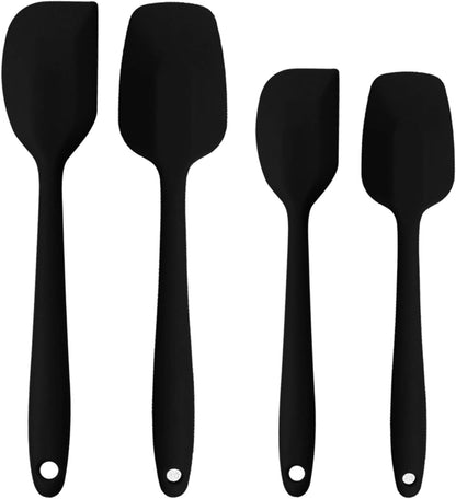 Silicone Spatulas Set of 6, Rubber Spoon Spatula Heat Resistant Spoonula One Piece Design Seamless Spatula Non-Stick Scrapers Baking Mixing Tool (Black)