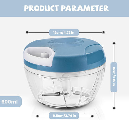 Manual Food Chopper: Hand Pull String Vegetable Chopper for Onion, Garlic, Pepper, Nuts, Tomato, etc.,500ml.