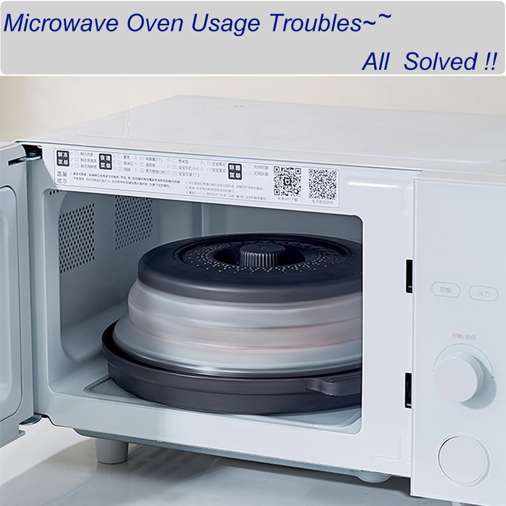 Microwave Splatter Cover with Anti-scald Base Mat, Vented Avoid Scalding Collapsible Guard Lid, Vegetable Fruit Colander Multi-function Kitchen Gadget, BPA Free, Dishwasher Safe