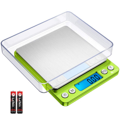 (Upgraded) AMIR Digital Kitchen Scale, 500g Mini Pocket Jewelry Scale, Food Scale, Coffee Scale, Back-Lit LCD Display, 2 Trays, 6 Units, Auto Off, Tare, PCS, Stainless Steel (Batteries Included)