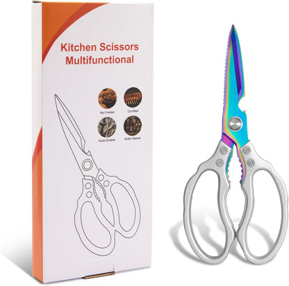 CGBE Kitchen Scissors, Multi-Purpose Kitchen Shears, Heavy Duty Dishwasher Safe Food Scissors for Chicken, Poultry, Fish, Meat & Herbs with Non-Slip Grips - Sliver