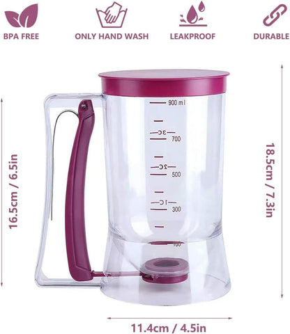 Kitchen Batter Dispenser,Squeeze Handle,Tool for Perfect Pancakes, Cupcake, Waffle, Muffin Mix, Cake & Crepe,Easy-Pour Pancake Dispenser Bottle for Smooth Baking(Purple)