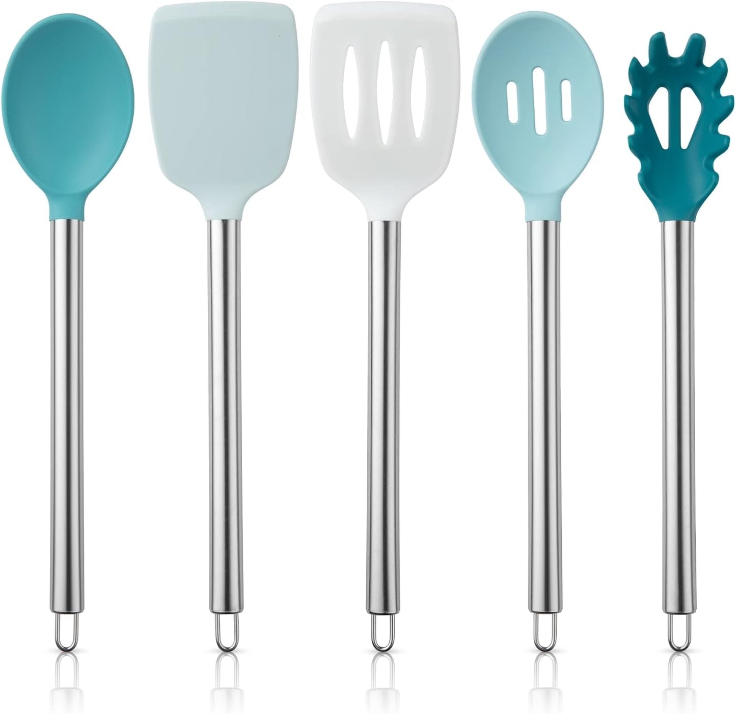 COOK WITH COLOR Silicone Cooking Utensils, Kitchen Utensil Set, Easy to Clean Silicone Kitchen Utensils, Cooking Utensils for Nonstick Cookware, Kitchen Gadgets Set, 10 Pieces, Green