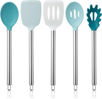COOK WITH COLOR Silicone Cooking Utensils, Kitchen Utensil Set, Easy to Clean Silicone Kitchen Utensils, Cooking Utensils for Nonstick Cookware, Kitchen Gadgets Set, 10 Pieces, Green