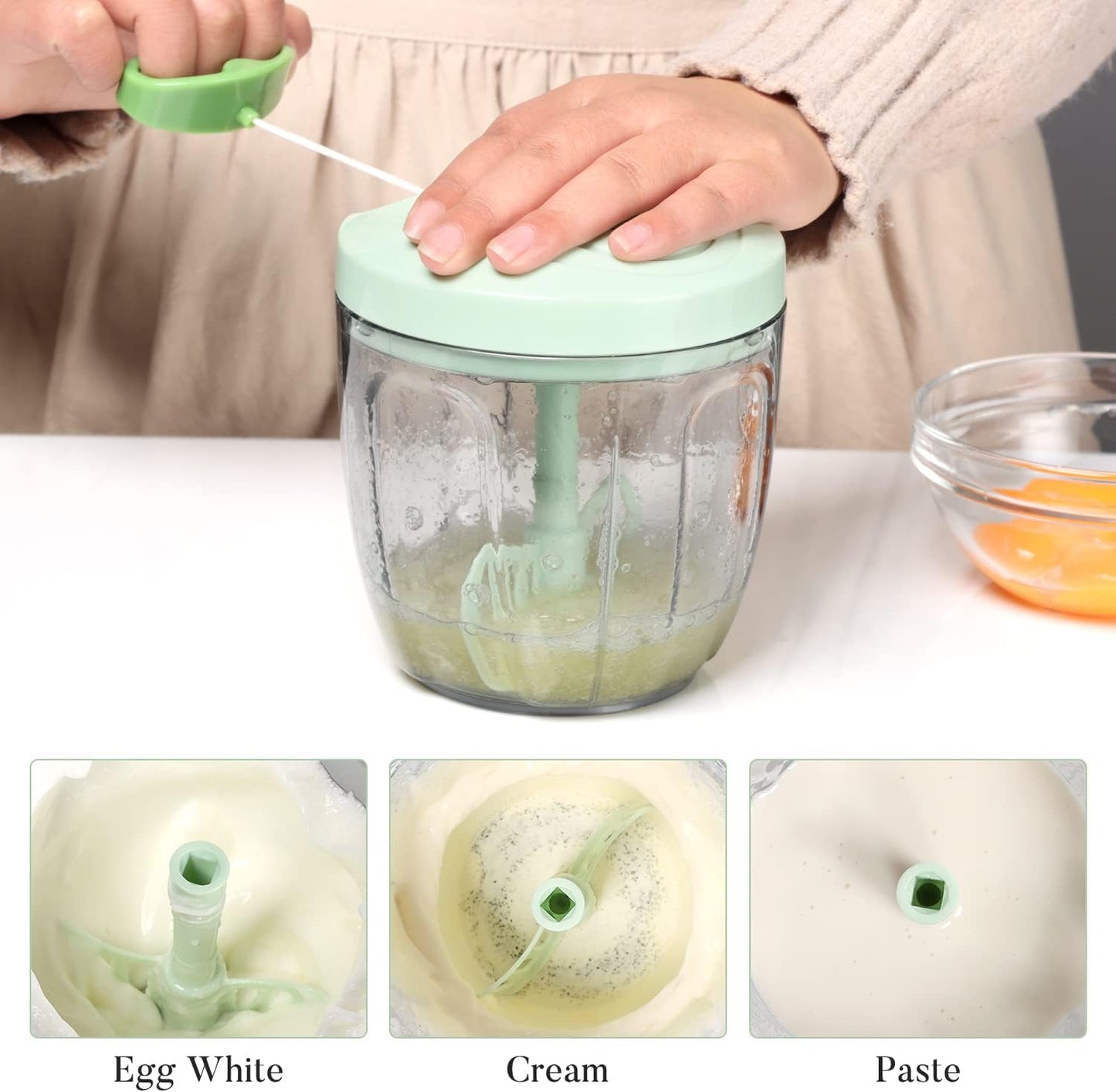 Ourokhome Manual Food Processor Vegetable Chopper, Portable Hand Pull String Garlic Mincer Onion Cutter for Veggies, Ginger, Fruits, Nuts, Herbs, etc., 500ml, Deep Blue