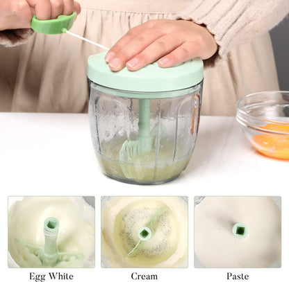 Ourokhome Manual Food Processor Vegetable Chopper, Portable Hand Pull String Garlic Mincer Onion Cutter for Veggies, Ginger, Fruits, Nuts, Herbs, etc., 500ml, Deep Blue