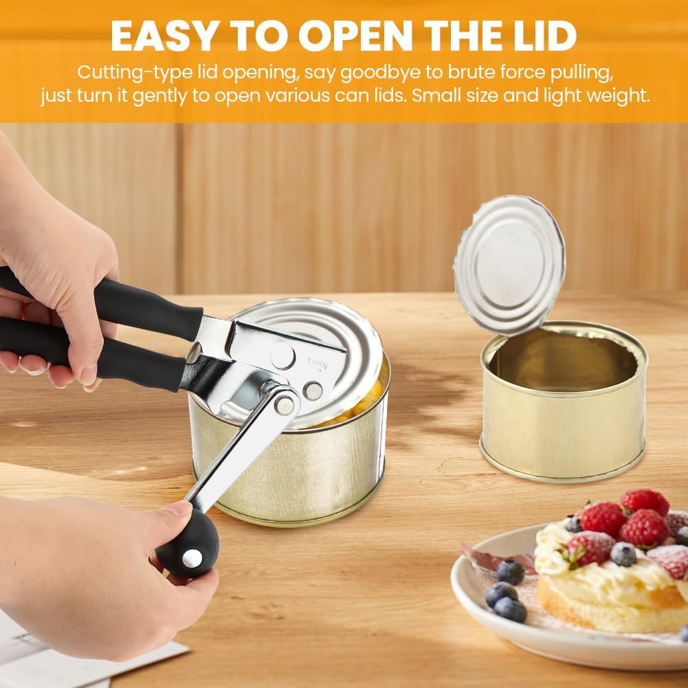 Manual Can Opener, Heavy Duty Ergonomic Design with Folding Crank Handle, Smooth Edge Cutting for Home & Commercial Use, Senior-Friendly, Durable Stainless Steel Construction
