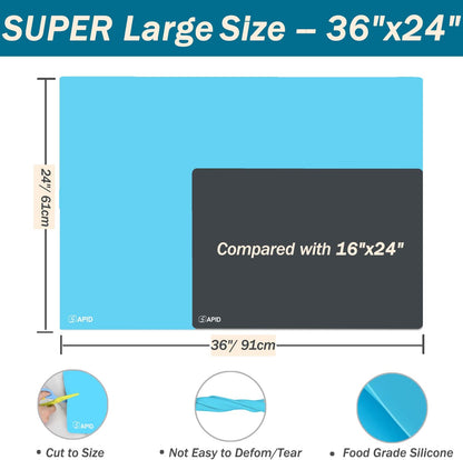 Extra Large Silicone Mat 36" x 24" Place Mats, Heat Resistant Mat for Kitchen Countertop Protector, Thick Placemats Washable Silicone Mats for Kitchen Counter Mat Dining Table Mat, Grey, Sapid