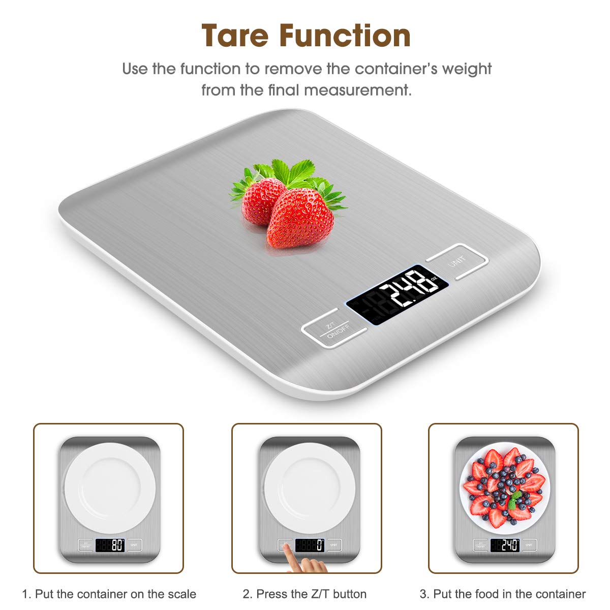 Mik-Nana Food Scale Pink, 10kg/22lb Digital Kitchen Scale Weight Grams and Oz for Baking and Cooking, 1g/0.1oz Precise Graduation, Easy Clean Stainless Steel