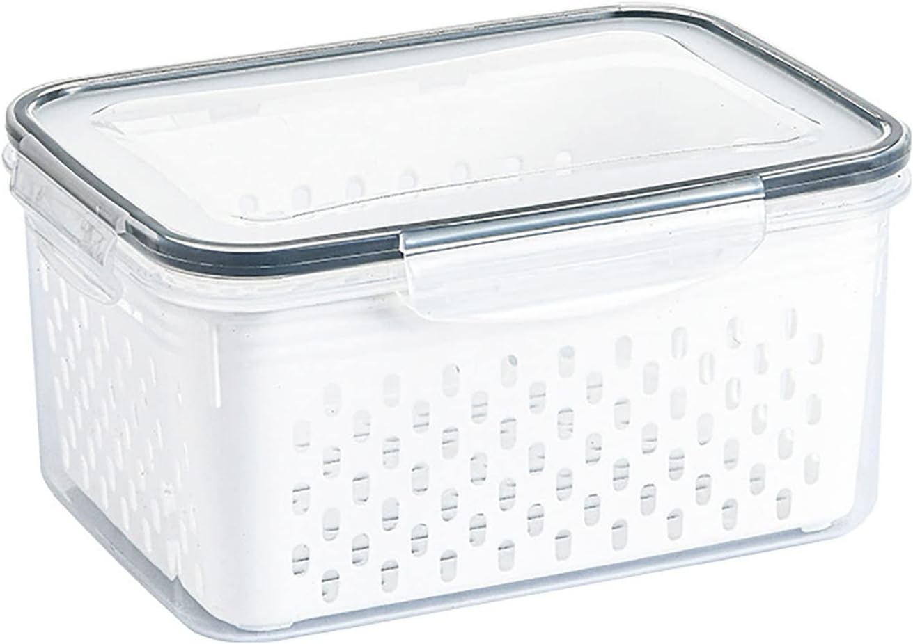 Drain Storage Basket, Fruit Storage Containers for Fridge with Removable Colander and Lid Produce Containers Keep Fruits Vegetables Meat Freshness (1750ML)