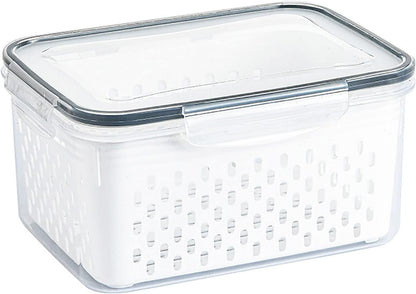 Drain Storage Basket, Fruit Storage Containers for Fridge with Removable Colander and Lid Produce Containers Keep Fruits Vegetables Meat Freshness (1750ML)
