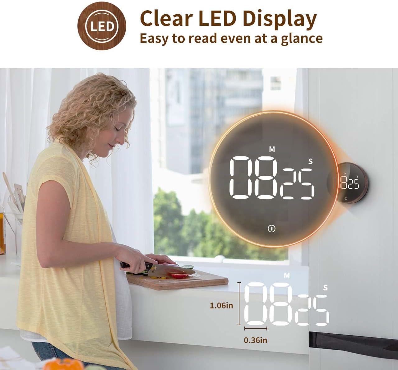 VOCOO Digital Kitchen Timer - Magnetic Countdown Countup Timer with Large LED Display Volume Adjustable, Easy for Cooking and for Seniors and Kids to Use (Space Grey)