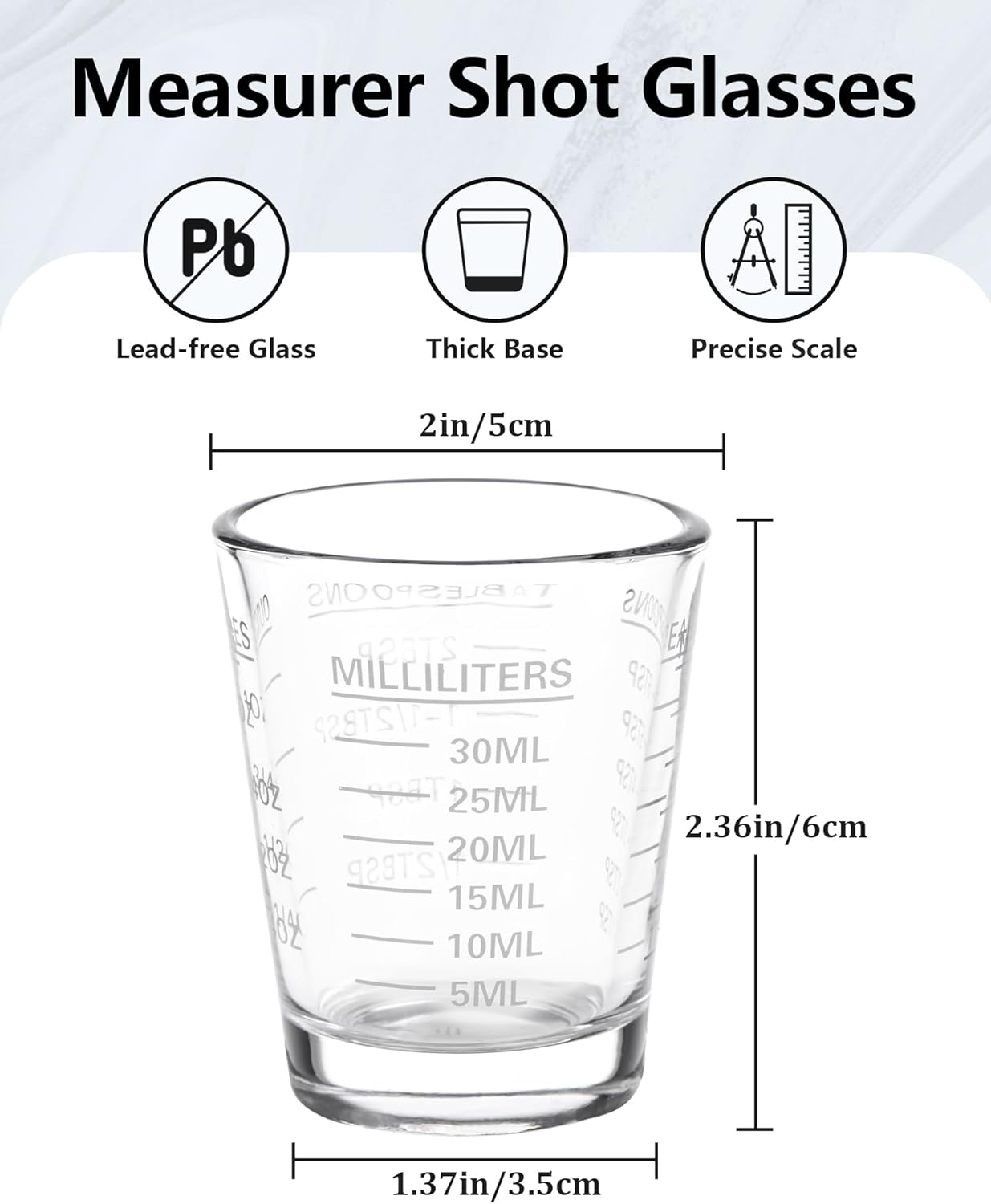 SAIAOKJ Shot Glasses Measuring Cup Set 2PACK Espresso Shot Glasses Liquid Heavy Glass 26-Incremental Measurement 1 OZ, 2 TBS, 6 TSP, 30 ML Kitchen Tools (Red)
