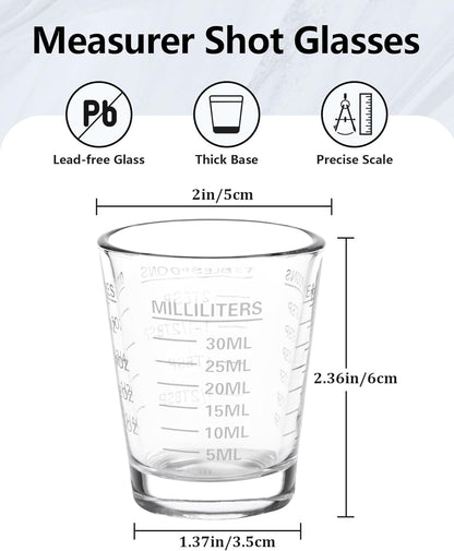 SAIAOKJ Shot Glasses Measuring Cup Set 2PACK Espresso Shot Glasses Liquid Heavy Glass 26-Incremental Measurement 1 OZ, 2 TBS, 6 TSP, 30 ML Kitchen Tools (Red)