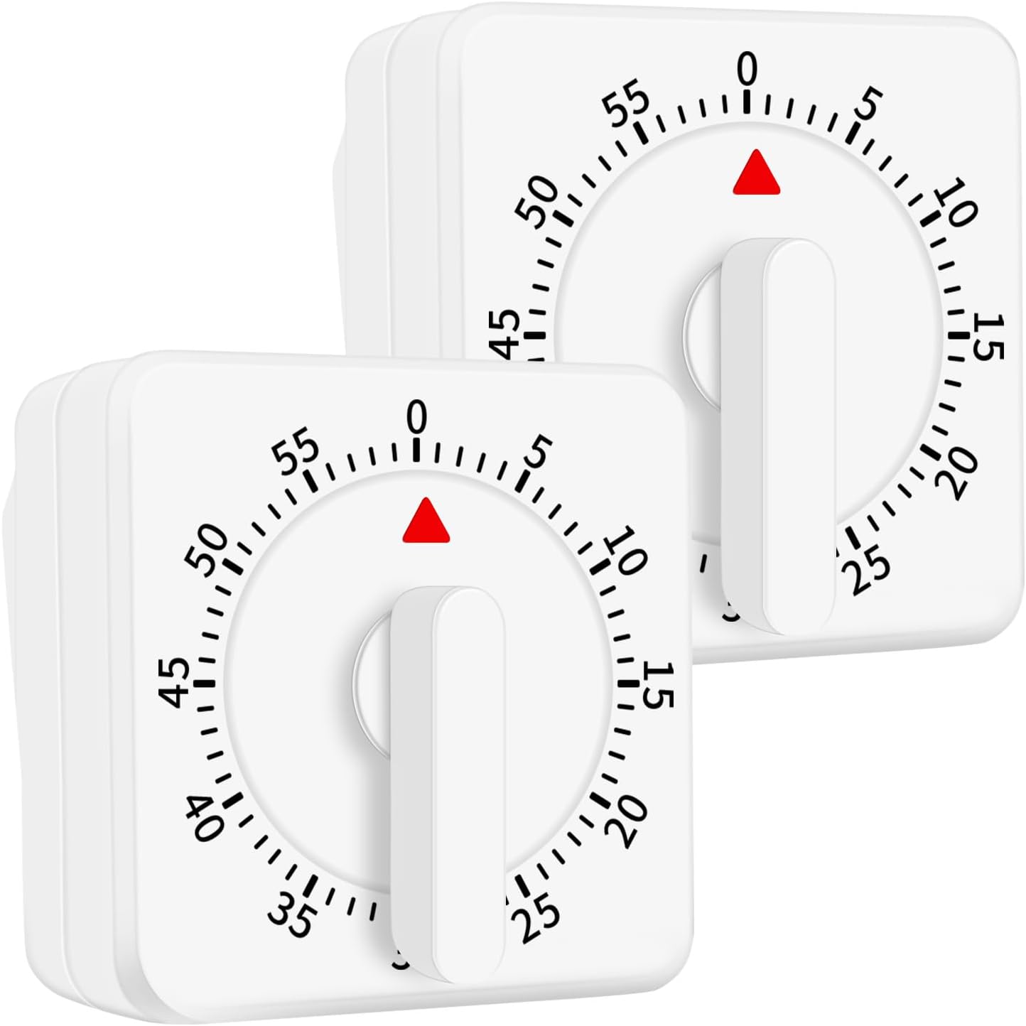 2 Pcs Kitchen Timer Manual : Mechanical, 60 Minute Visual Cooking, Time Management Tools Hour Mini Countdown for Kitchen, Cooking,Baking, Homework, Exercise Auto Off White