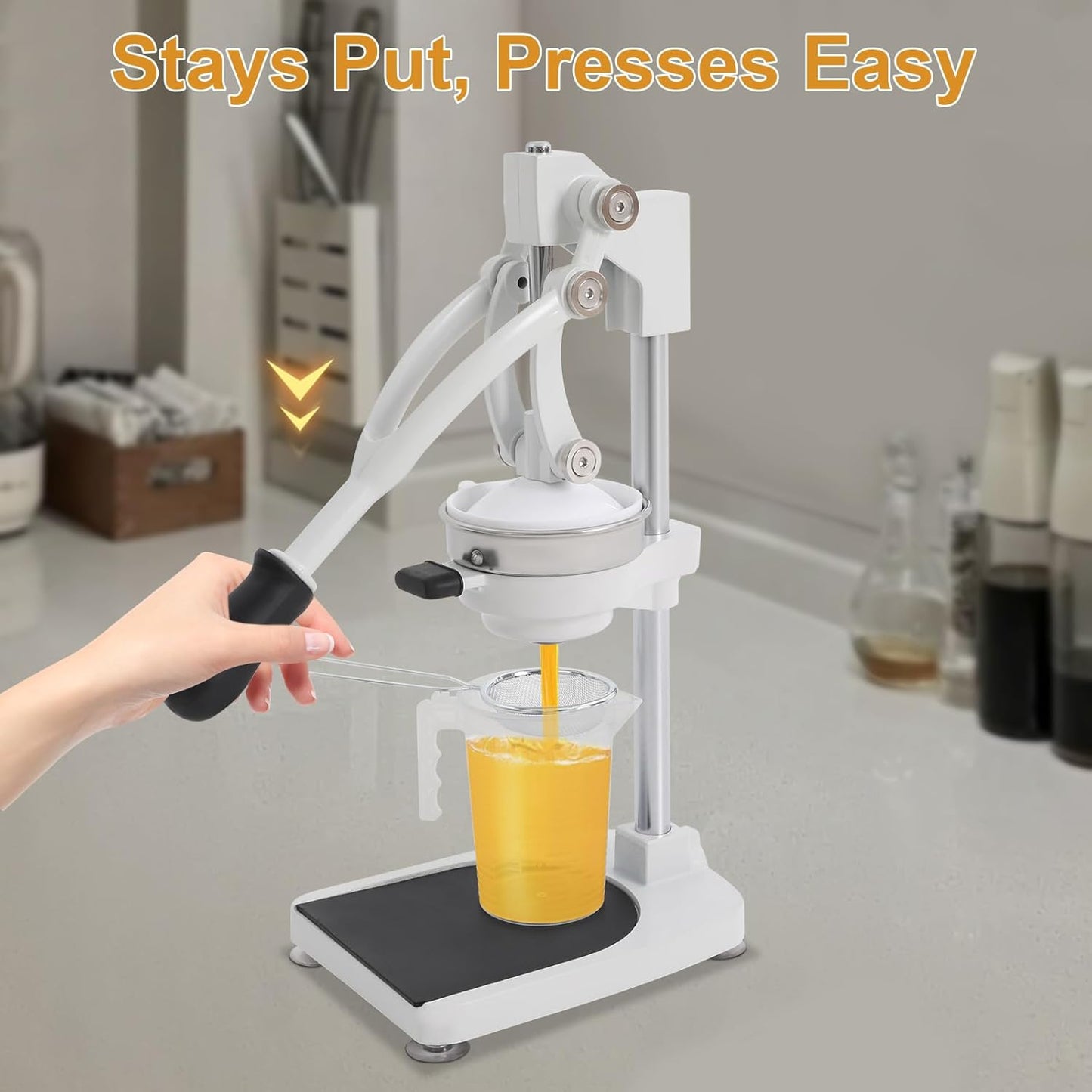 Cast Iron Juicer, Manual Juicer Hand Press Heavy Duty with Stable Base, Commercial Citrus Press for Orange Lemon Lime Grapefruit Pomegranate, Easy to Clean(Filter Bags & Cup)