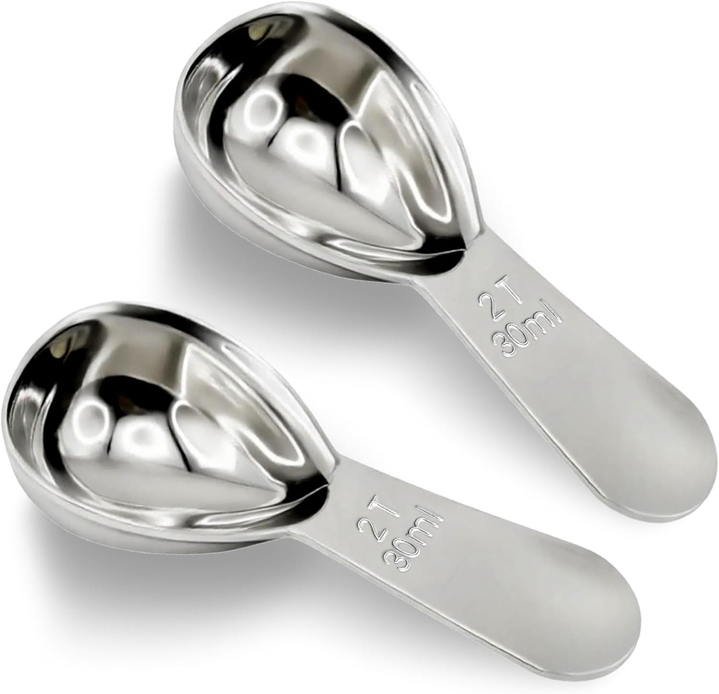 2Pcs 30ml Coffee Scoop 2 Tablespoon, 304 Stainless Steel Measuring Coffee Scoop, Short Handled Measure Scooper for Ground Coffee, Tea, Sugar, Flour, Bean in Canister