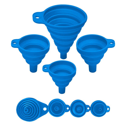 Set of 4 Silicone Collapsible Kitchen Funnel - X-Small to Large Sizes for Easy Liquid Transfer Food Grade Silicone Collapsible Gadgets (Multicolor)