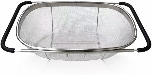 2 PackPremium Quality Over The Sink Stainless Steel Oval Colander with Fine Mesh 6 Quart Strainer Basket & Expandable Rubber Grip Handles - Strain, Drain, Rinse Fruits, Vegetables1