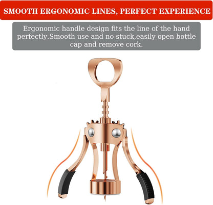 KORCCI Wine Opener, Heavy-Duty Zinc Alloy Wing Corkscrew, Premium Beer Bottle Opener, Multifunctional Wine Accessories with Ergonomic Handle and Sharp Screw, for Kitchen, Bar, Restaurant (SILVER)