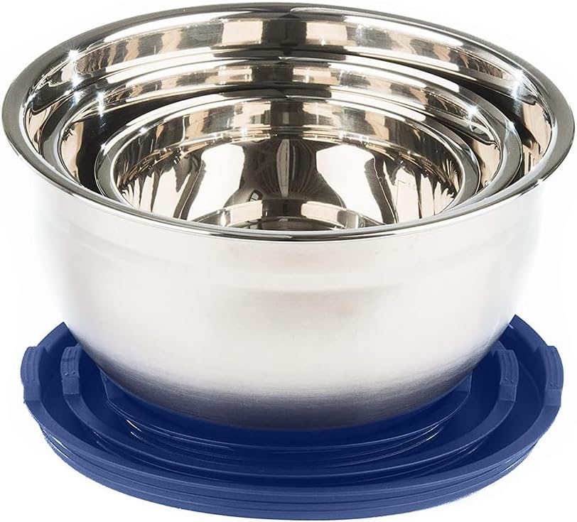 Stainless Steel Mixing Bowls with Lids and Non Slip Bases (Set of 5, Red)