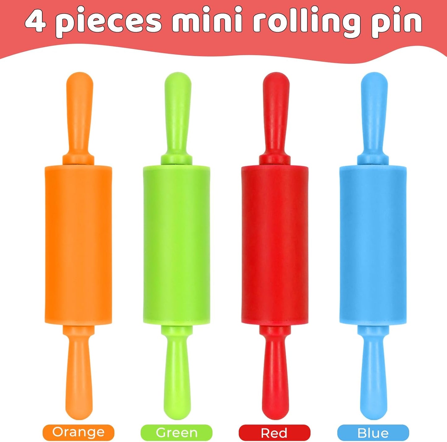 4 Pack Mini Rolling Pin for Kids, 9 Inch Plastic Handle Rolling Pin Non-Stick Silicone Rolling Pins for Children Cake Baking