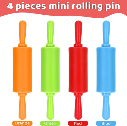 4 Pack Mini Rolling Pin for Kids, 9 Inch Plastic Handle Rolling Pin Non-Stick Silicone Rolling Pins for Children Cake Baking