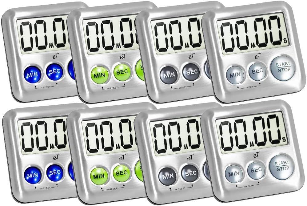 Elegant Digital Kitchen Timer Stainless Steel - Plumberry - Strong Magnetic Back - Kickstand - Loud Alarm - Large Display - Auto Memory - Auto Shut-Off - Model eT-24 (Plumberry) by eTradewinds