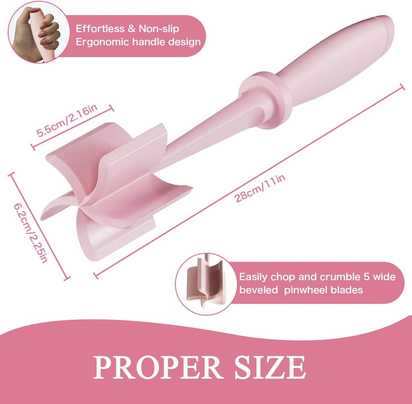 Meat Chopper, 5 Curve Blades Ground Beef Masher, Heat Resistant Meat Masher Tool for Hamburger Meat, Ground Beef, Turkey and More, Nylon Hamburger Chopper Utensil Non-scratch Utensils