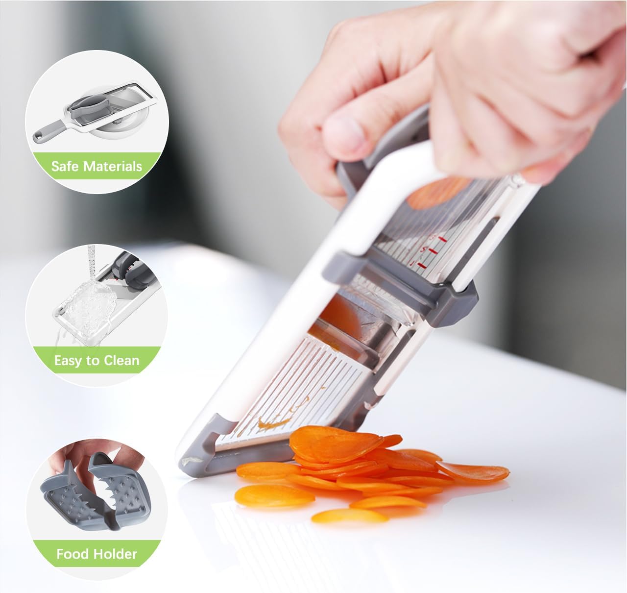 Multi Handheld Mandoline Slicer - Adjustable Stainless Steel Blade, Slicer Vegetable Cutter with Comfort Grip, Safety Features, Easy to Clean, Slicers for Fruits and Vegetables
